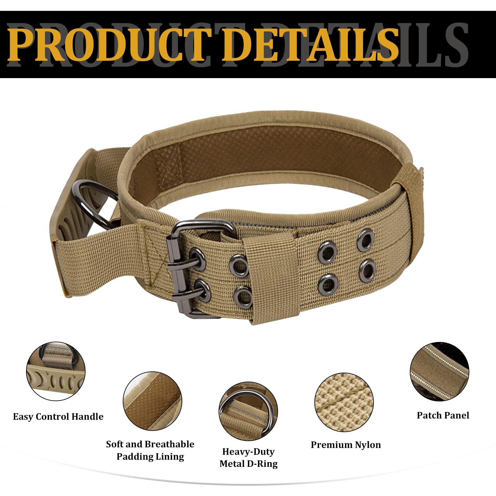 Collier Chien Tactique Réglable AKOFIC - Poignée Rembourrée, Nylon Robuste, Pour Chiens Moyens/grands (Camouflage, Taille L)