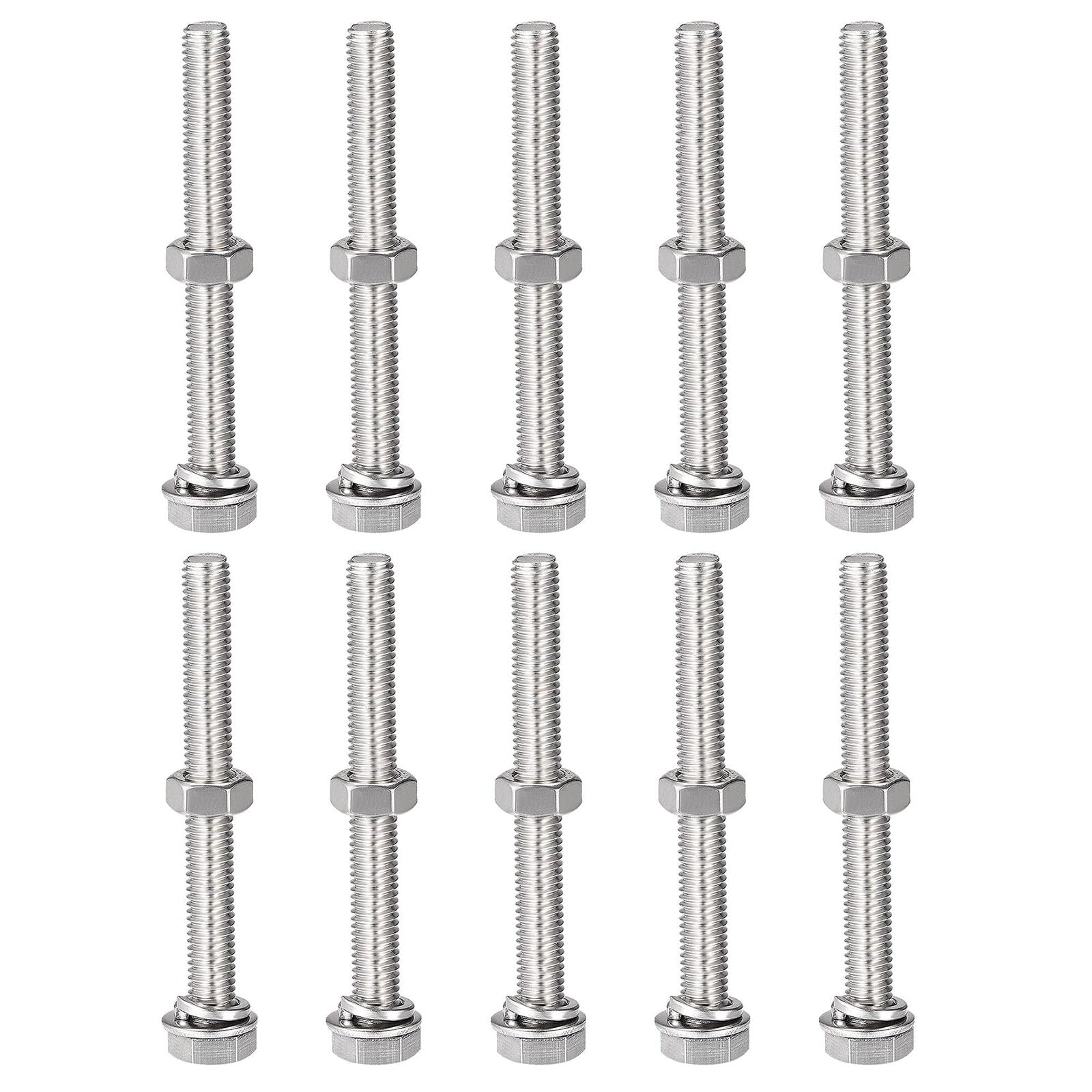 TOP-VIGOR 10Pcs M8 x 70mm Hex Head Screws Bolts, Nuts, Flat & Lock Washers Kits