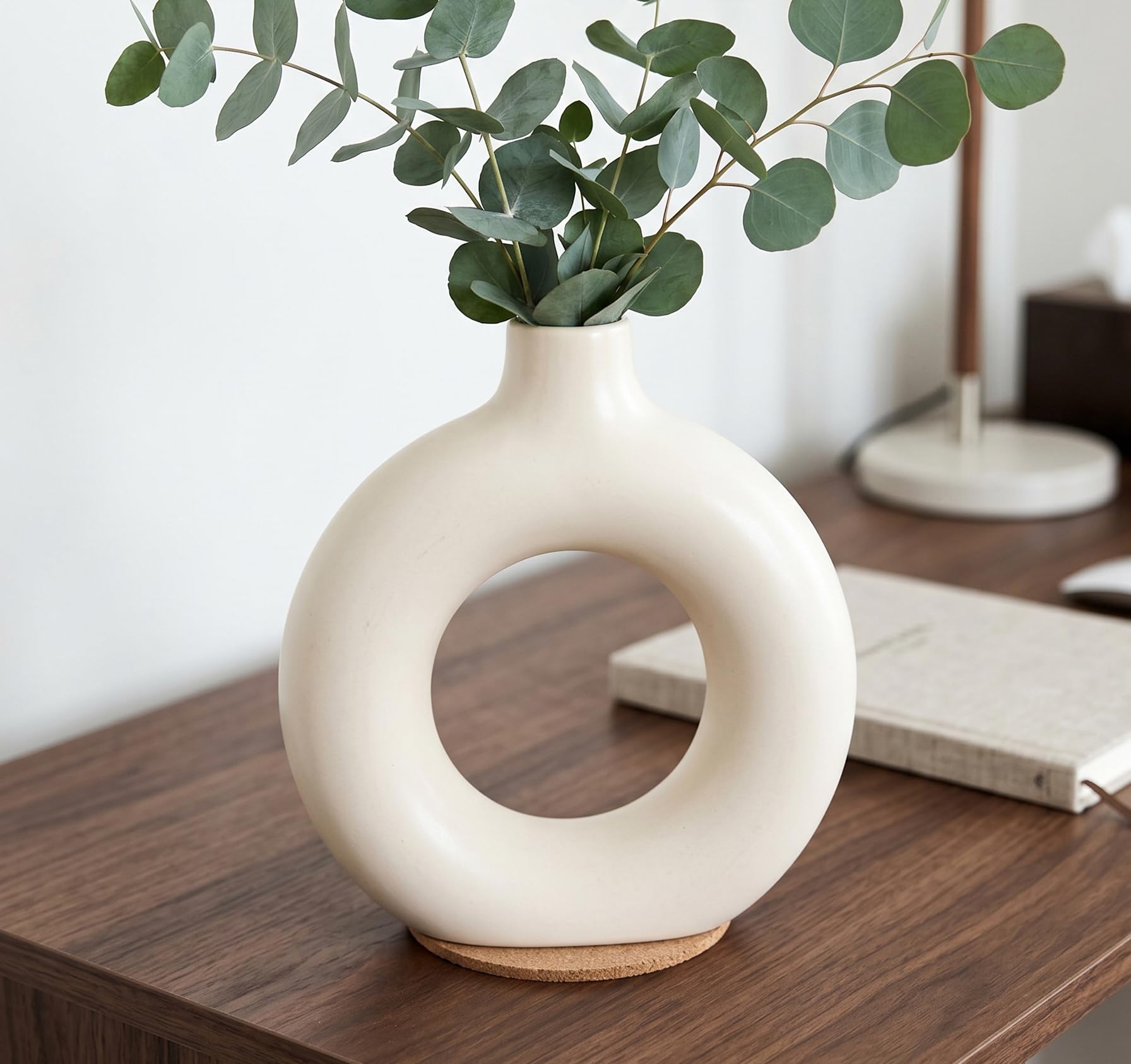 The Decor Lane Artisan Crafted Ceramic Donut Shaped Vase for Pampas Grass | for Unique Home Décor | Ceramic Donut Vase, Flower Vase Pampas Grass Vase (White Matte, 6 Inches)-image-38
