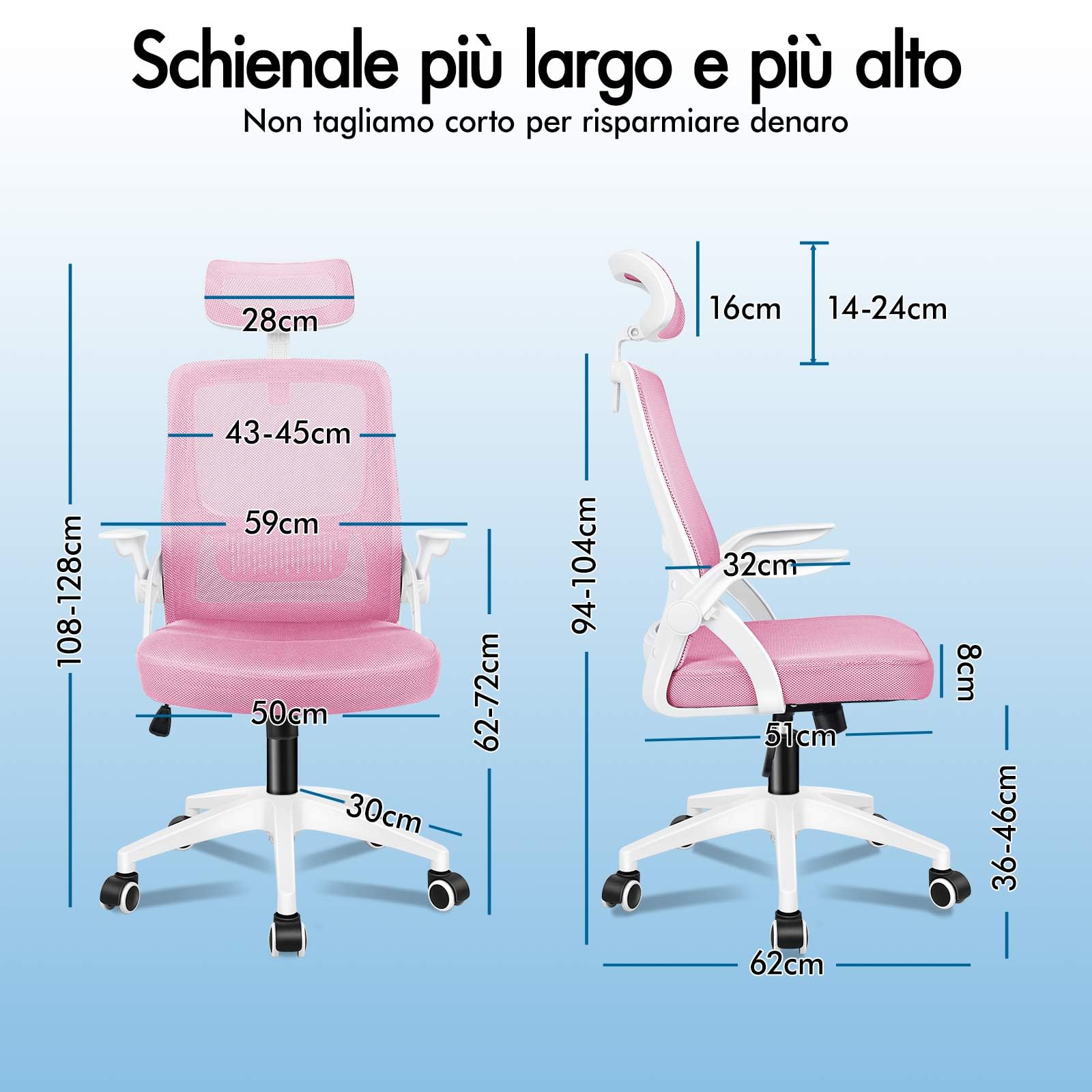 ALFORDSON Sedia da Ufficio, Poltrone con Poggiatesta, Sedia da Scrivania per Computer con Supporto Lombare, Sedia Girevole per Home Office, Rosa