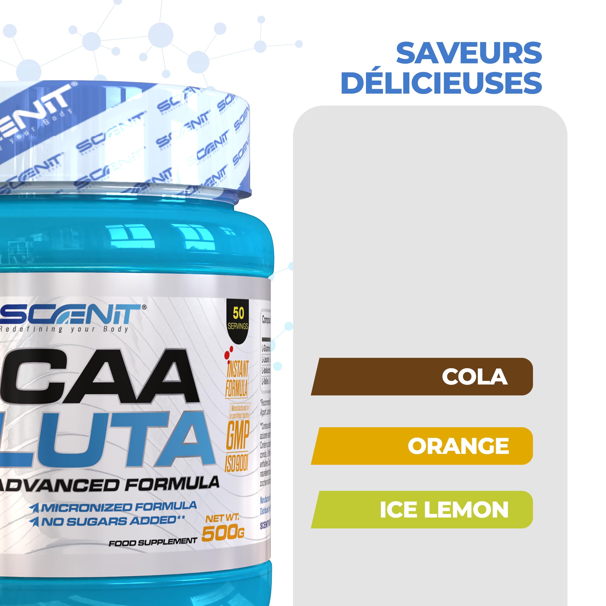BCAA Poudre - BCAA GLUTA - 500 g - Bcaa Glutamine - L Glutamine - BCAA - BCAA 2.1.1 - BCAA en poudre, Acide aminé, amino acids - Leucine, Valine, Isoleucine - acides aminés, glutamine poudre (Cola)