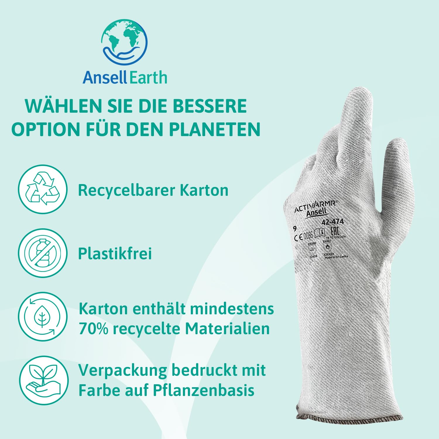 Ansell ActivArmr 42-474, Hitzeschutz Handschuh, Industrielle hitzebeständige Handschuhe, Arbeitshandschuhe mit Filz -Futter und Stulpen, Professionelle Schutz-Handschuhe, 12 Paar, Gr. L