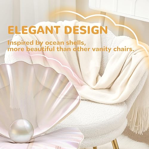 Miniatura 4 de Silla de tocador de peluche con respaldo, silla pequeña moderna de mediados de siglo para sala de estar, patas de metal dorado, silla de maquillaje