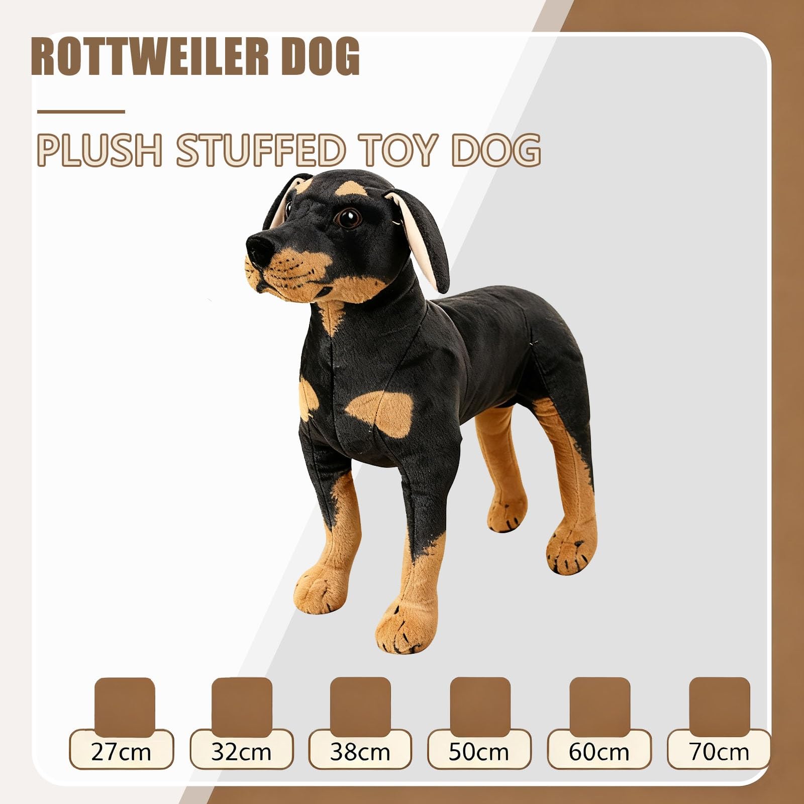 GRIER Kuscheltier Plüschtier Stofftier Hund, Plush Stuffed Toy Dog,Simulation Standing Rottweiler Dog Für Kinder(60cm)