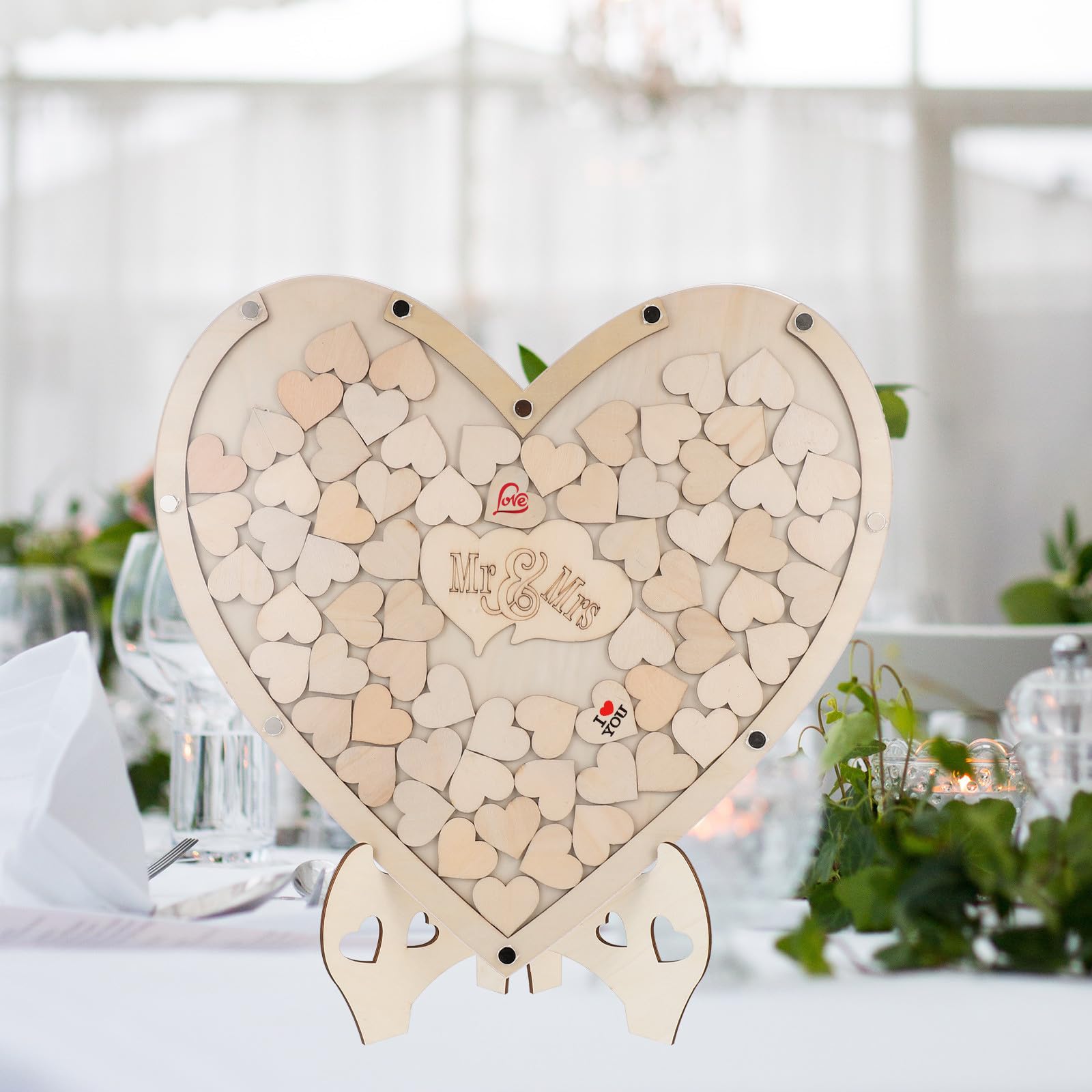 BESPORTBLE Letreros de Libro de visitas para Boda en Forma de corazón con virutas de Madera, Set DIY para decoración romántica en Despedidas de Soltera
