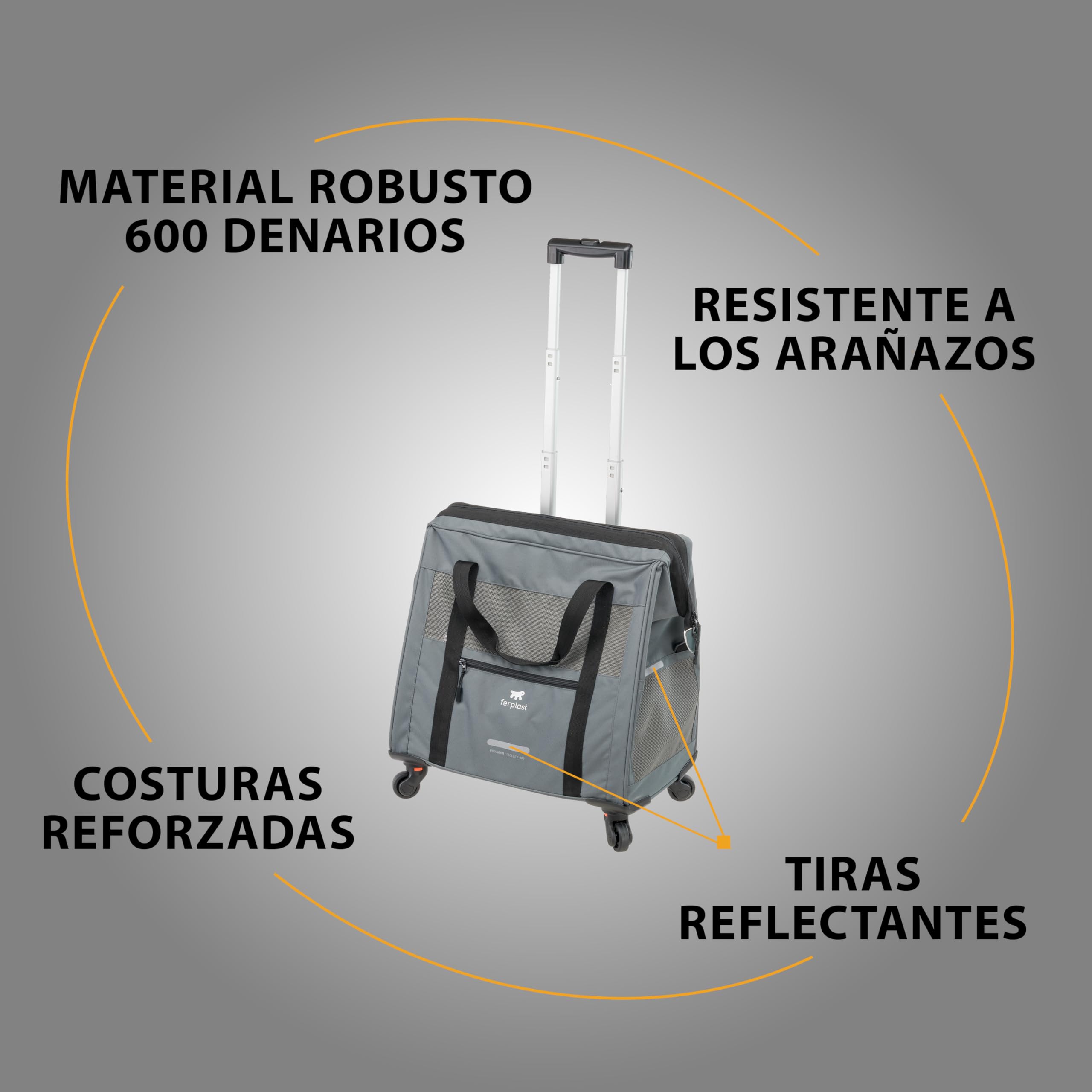 Ferplast Transportin Gato Voyager Trolley, Transportín Perro, Mochila para Gatos, Asa Extensible, Correas Ajustables, Apertura Amplia, Ruedas Desmontables, Máx. 15 kg, 46 x 26 x 48H cm, Gris