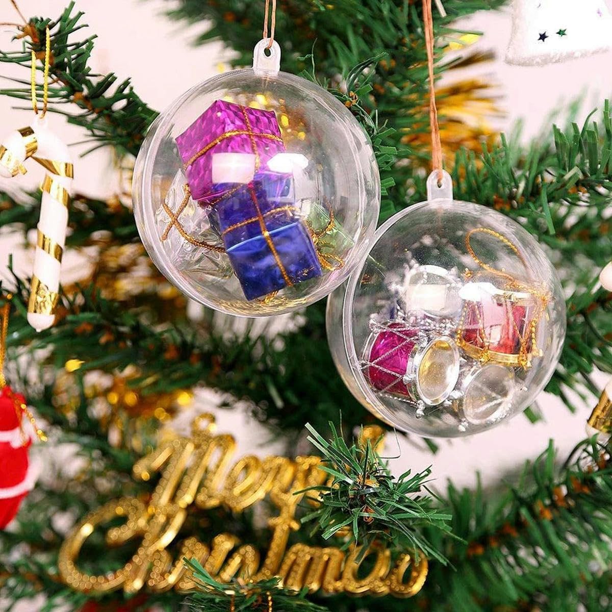 Adornos de Bolas de Navidad DIY Bola Colgante Transparente Abierta Bola de Adorno Transparente Caja de Regalo - 5 Piezas 14 cm
