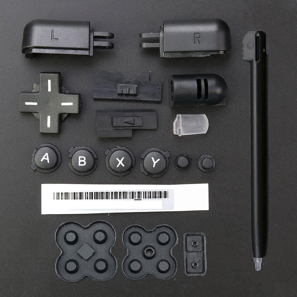 ABXY L R D Pads Cross Button Full Button Set + Conductive Button Pad + Stylus Touch Pen + Label for Nintendo DS Lite NDSL Replacement (Black)