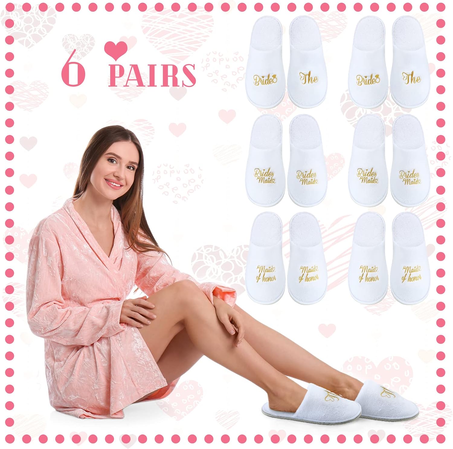 Zhanmai 6 Pairs Wedding Slippers Bridesmaid Wedding Party Favor Gifts Supplies for Women Bridal Proposal Honeymoon Spa