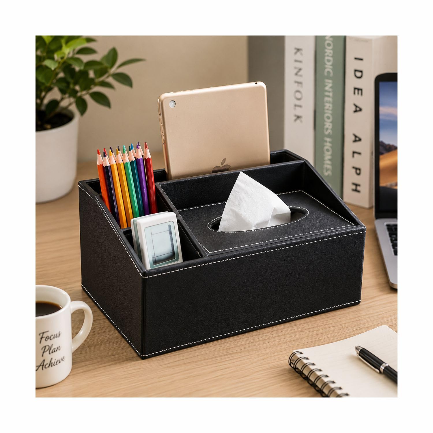 COI Card Holder, Desk Office Stationery Storage Box Business, Remote Control Box - Stylish and elegant Home, Office Napkin Desktop Holder, Desk Storage (Black)