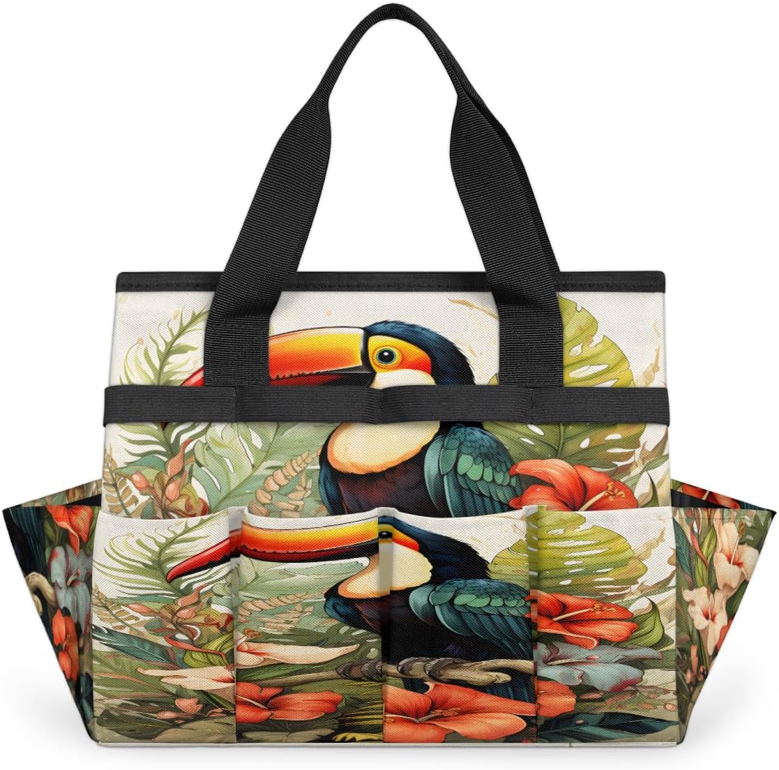Tropical Bird Toucan Garden Tool Bag for Women Men Garden Storage Tote Bag with 10 Pockets & Handle Gardening Tool Organizer for Garden Patio Indoor Outdoor