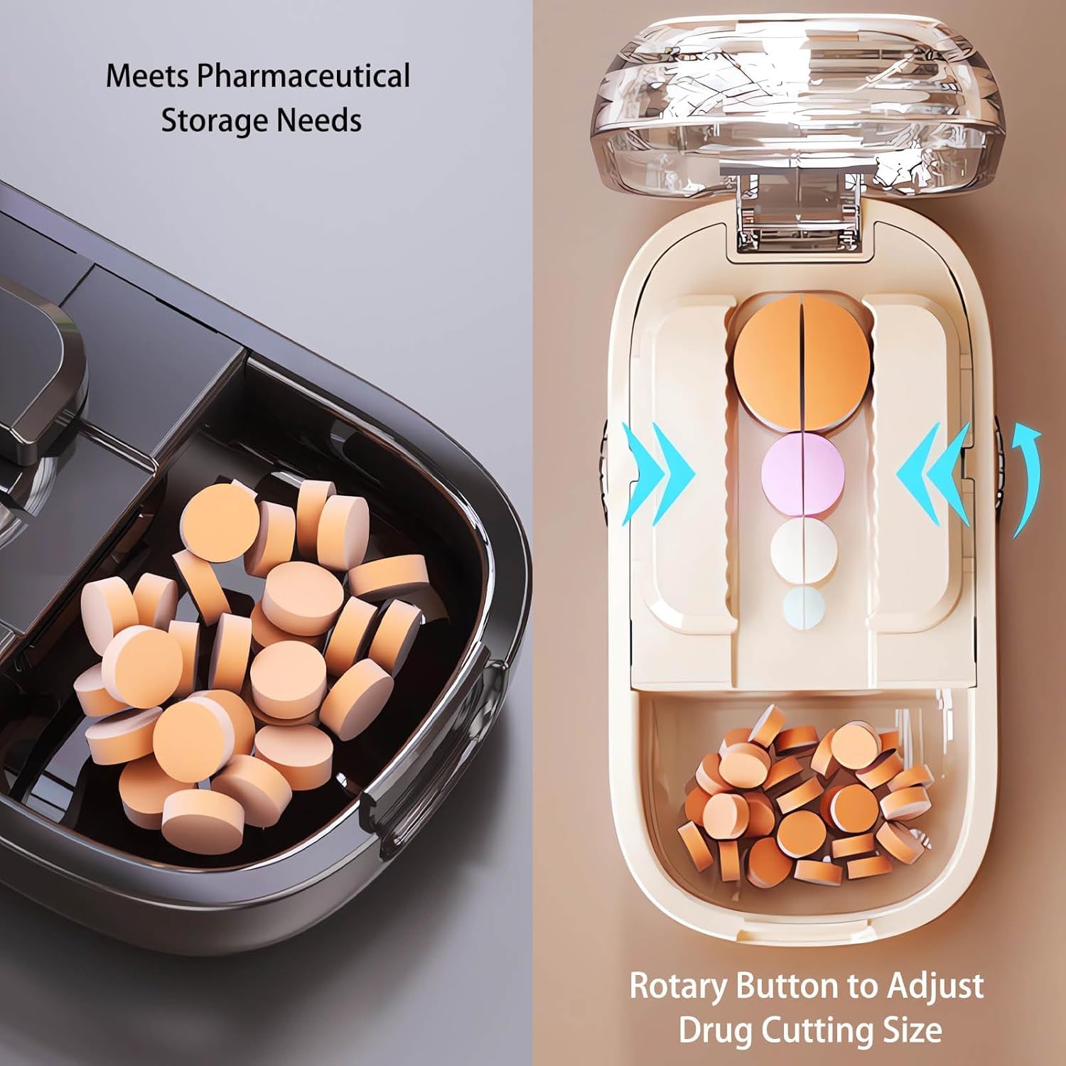 Tablet Splitter(Starlight Blue With Brush tweezers) Pill Cutter丨Pill Splitter for Small or Large Pills Cut in Half, Cutting & Storage 2 in 1 Tablet Pill Dispenser for Pet
