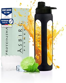 2.0 | 35 oz Glass Protein Shaker Bottle – BPA-Free, Leakproof Lid, Stainless Steel Mixing Ball & Silicone Sleeve – Gym Shaker for Smoothies, Shakes & Pre-Workout | Black