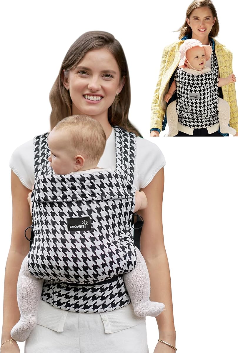 GROWNSY Baby Carrier Newborn to Toddler with Head Support, Houndstooth | Lightweight Ergonomic for Infant 7-44 lbs Newborn, Easy to Wear Hands Free Infant Carriers for Baby 0-36 Months