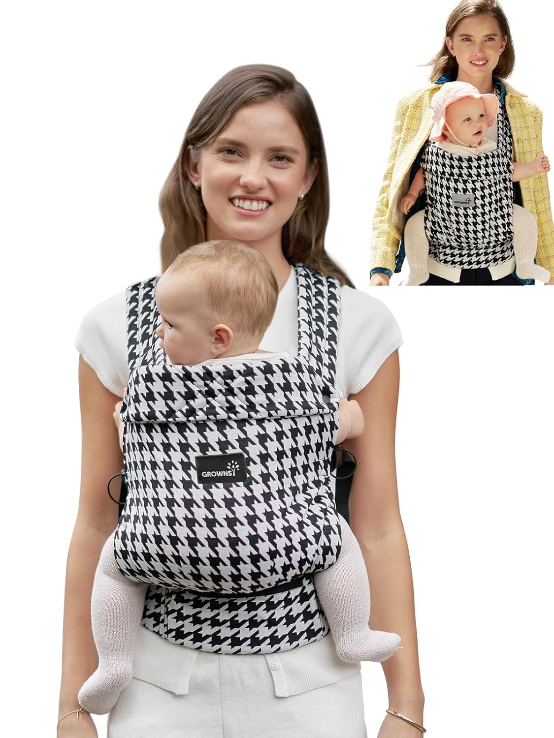 GROWNSY Baby Carrier Newborn to Toddler, Ergonomic Baby Toddler Carrier Slings Wraps with Head Support, Easy to Wear, Infant Carrier Baby Gift, Travel and Hiking Friendly,for 7 to 44 lb(Houndstooth) GROWNSY Baby Carrier Newborn to Toddler, Ergonomic Baby Toddler Carrier Slings Wraps with Head Support, Easy to Wear, Infant Carrier Baby Gift, Travel and Hiking Friendly,for 7 to 44 lb(Houndstooth)