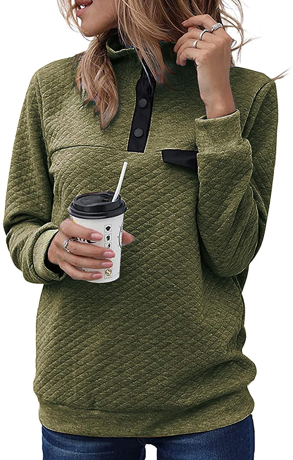 BTFBM Women Fashion Quilted Pattern Lightweight Zipper Long Sleeve Plain Casual Ladies Sweatshirts Pullovers Shirts Tops