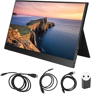 Monitor Portátil, Monitor de Computador IPS de 14 Polegadas FHD 1080P de 178 Graus, Monitor de Viagem Com HDMI Tipo C Monitor Portátil para Laptop, Monitor Externo Com Tampa (plugue da ue)
