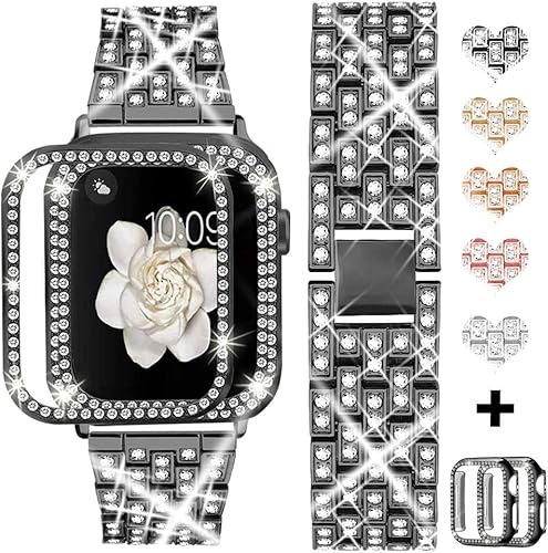 Miniatura 9 de Correa compatible con Apple Watch Ultra Band de 1.99, 1.77, 1.61, 1.49, 1.57, 1.65 y 1.73 pulgadas, paquete de 2 fundas con diamantes de cristal