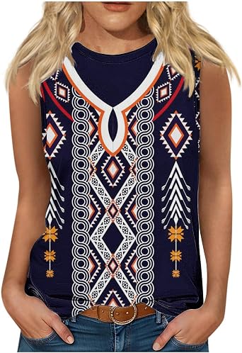 Lastesso Womens Tank Tops Vintage Printing Summer Tops Casual High Neck Sleeveless Tops Fashion Summer Going Out Tanks