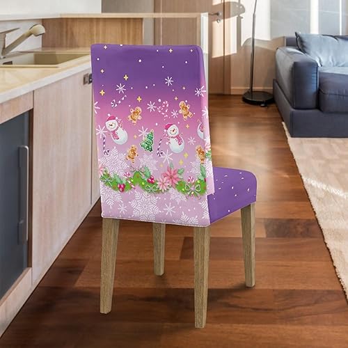 Miniatura 7 de Rnyleeg Juego de 4 fundas protectoras elásticas para sillas de comedor, diseño de muñeco de nieve, muñeco de nieve y muñeco de nieve, color morado