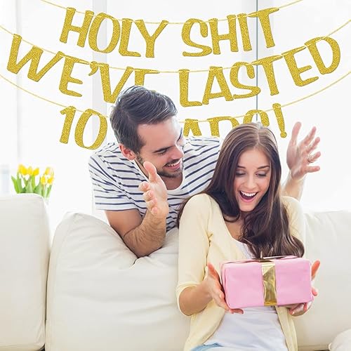 Miniatura 5 de Holy Shit We Lasted 10 Years - Cartel de 10 aniversario de boda, decoración divertida para él, su marido, esposa, padres, pre-encordado, purpurina