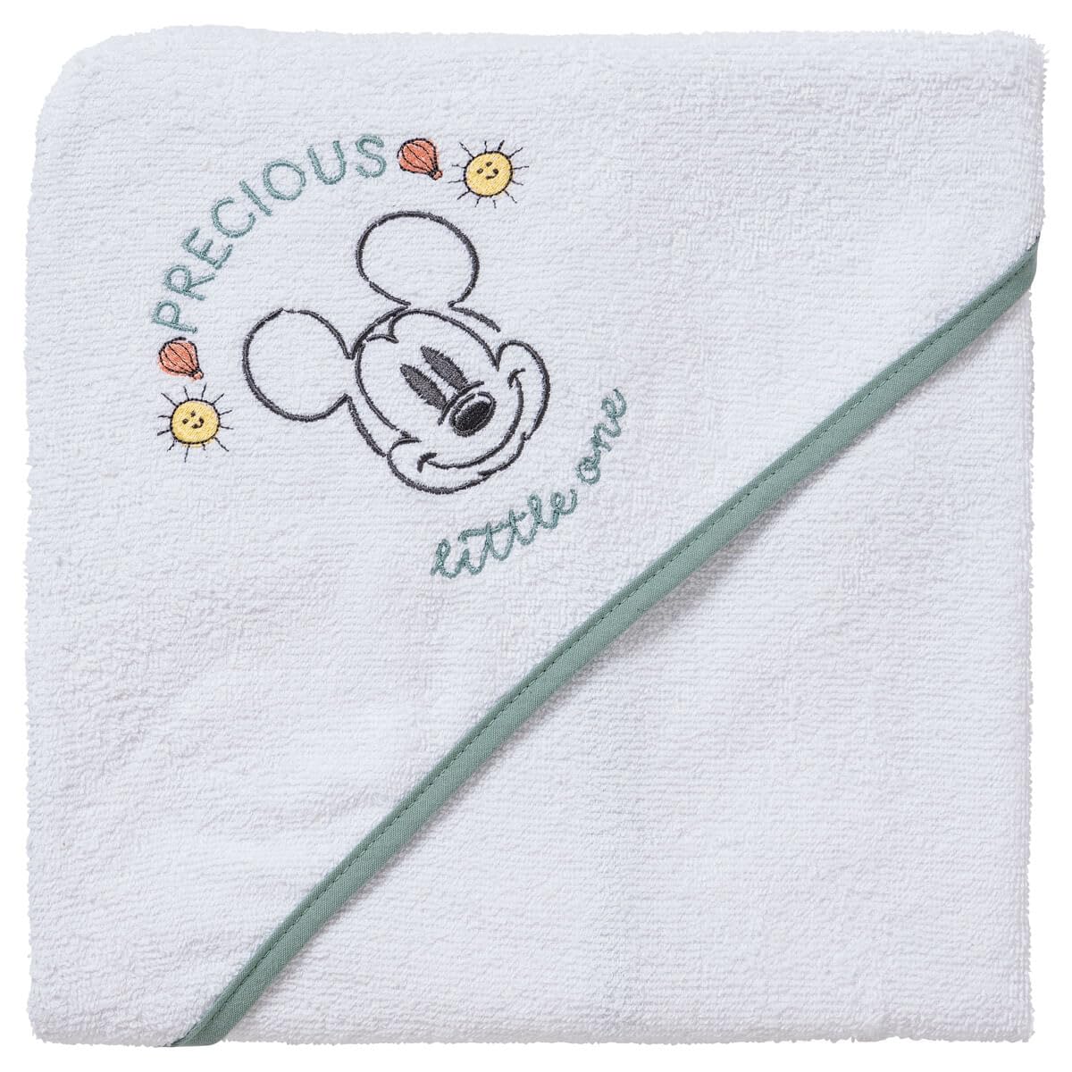 Babycalin - Cape de bain bébé Naissance 75x75 cm Mickey Good Morning Disney Baby - Sortie de bain bébé en Coton capuche brodée - Cape de bain Douce et Absorbante - Serviette de bain bébé résistante