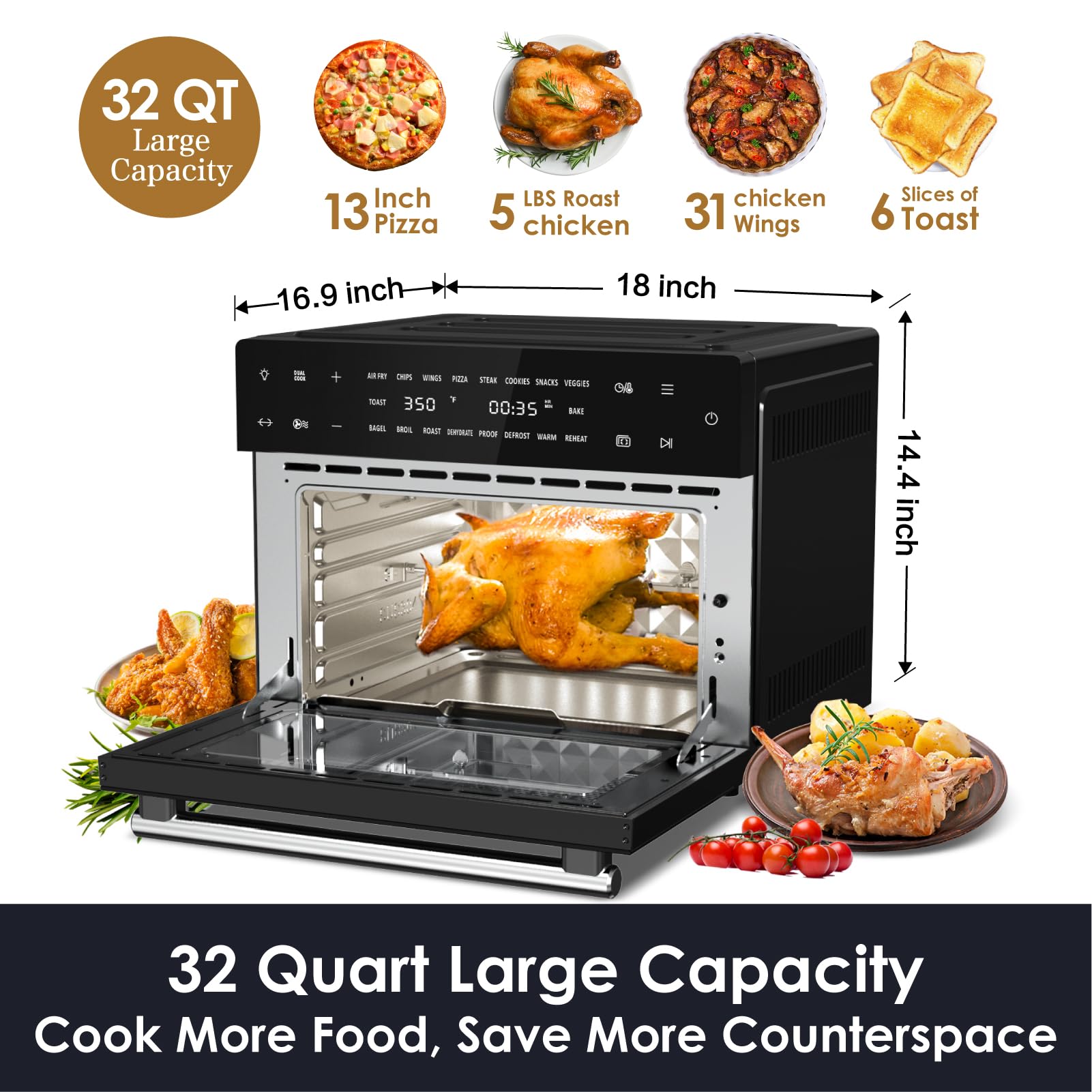 32 QT Digital Toaster Oven Air Fryer Combo, AUMATE By