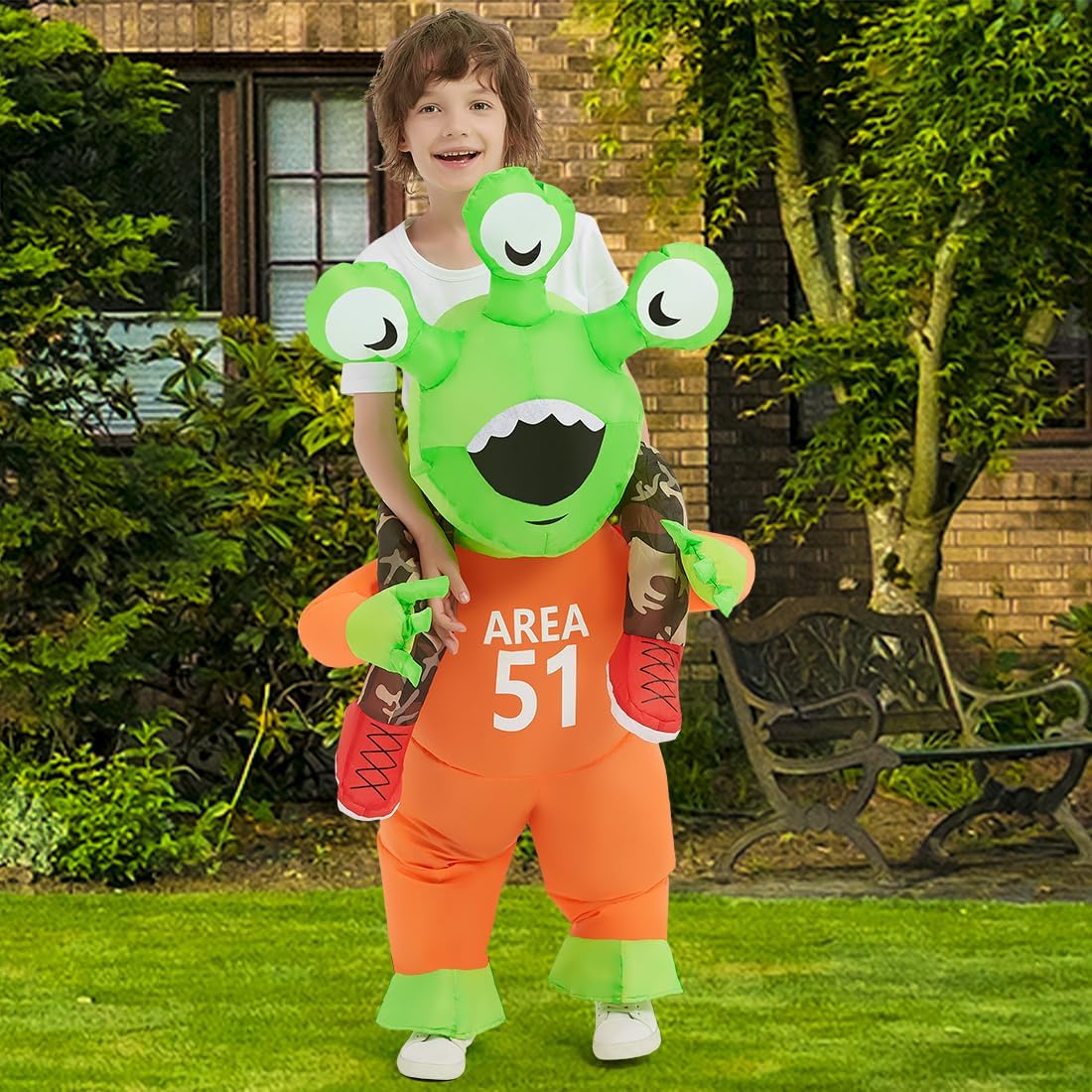 COMIN Halloween Inflatable Alien Costume Kids Cosplay Costumes Funny Ride on Blow Up Costumes Alien Suit for Teens - Image 2