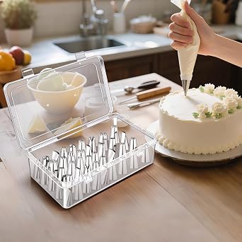 Piping Tips Storage Box with Fixed Pins, 42 Pegs Piping Tip Set Organizer Case, Cake Decorating Kit Storage Organizer