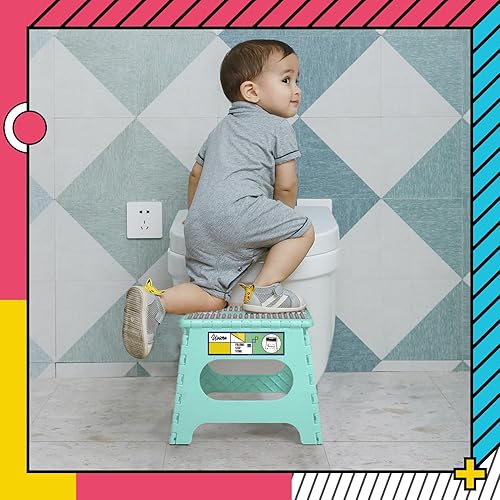 Miniatura 6 de Uinicor Taburete plegable de 11 pulgadas para adultos y niños con capacidad para hasta 300 libras, taburetes plegables antideslizantes con mango