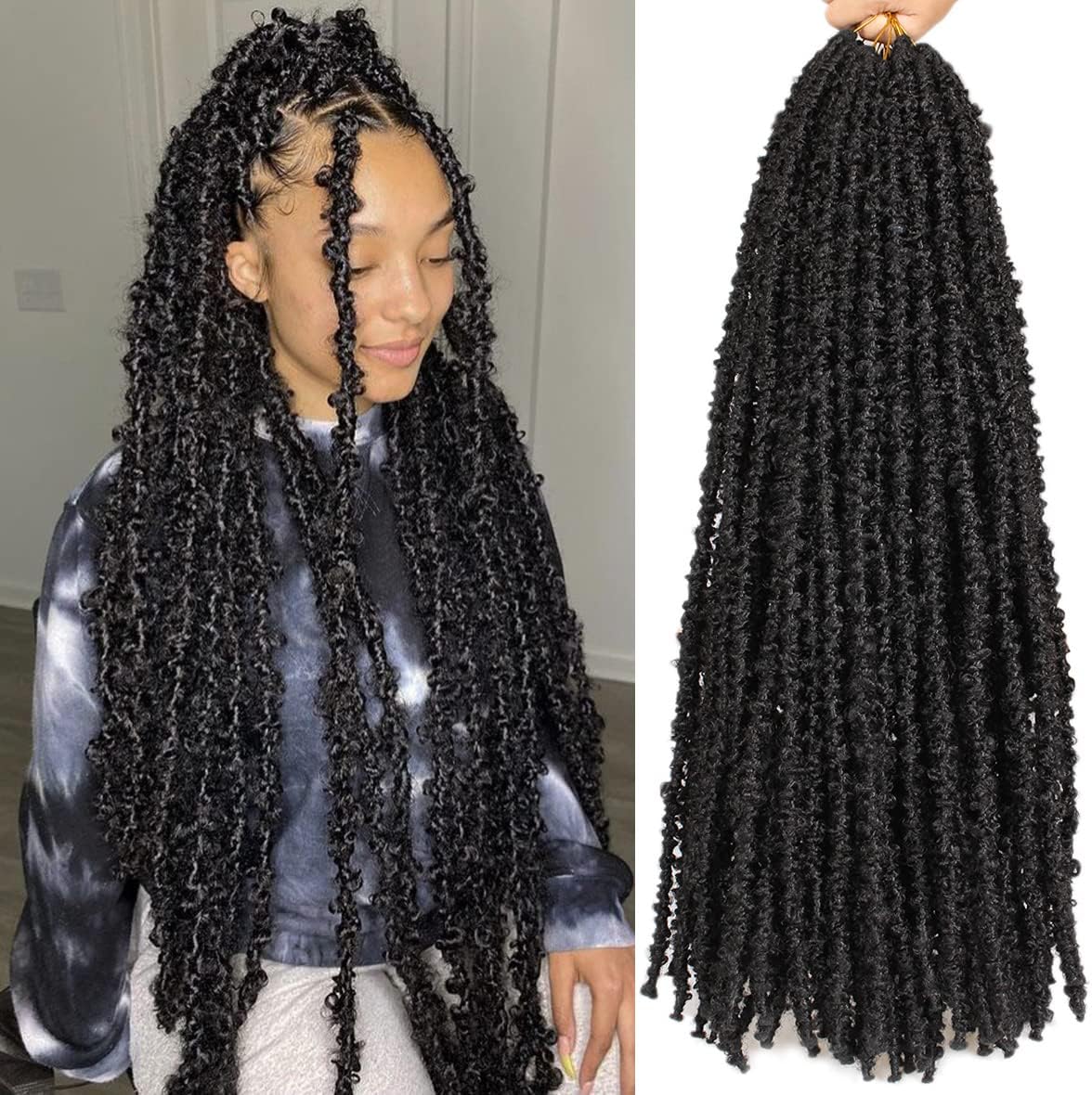 30 Inch Distressed Faux Locs 6 Packs Long Butterfly Faux Locs Crochet Hair Synthetic Crochet Braids Pre-looped Soft Locs Crochet Locs Hair Extensions 1B#