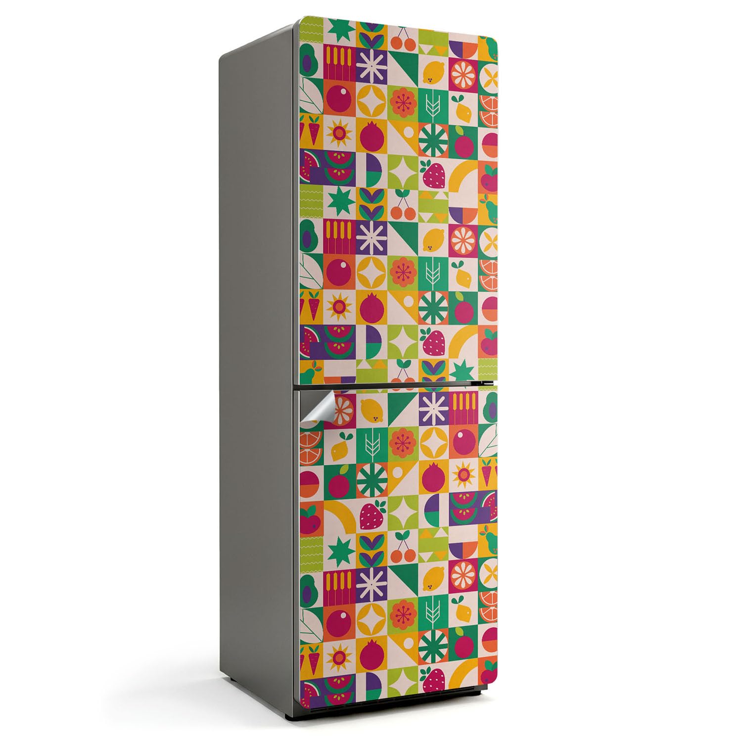Klebefolie für den Kühlschrank 60x180 cm für Küche Kühlschrankfolie Matt Dekoration in vielen Designs Schutz vor Beschädigungen Selbstklebend Dekorfolie - Buntes Muster mit Früchten