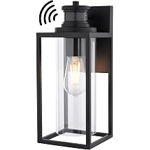 VAXCEL Textured Black Motion-Activated Dusk-to-Dawn Security Lantern for Entryway, Porch Outdoor Wall Light Fixture, Contemporary Style, LED Compatible