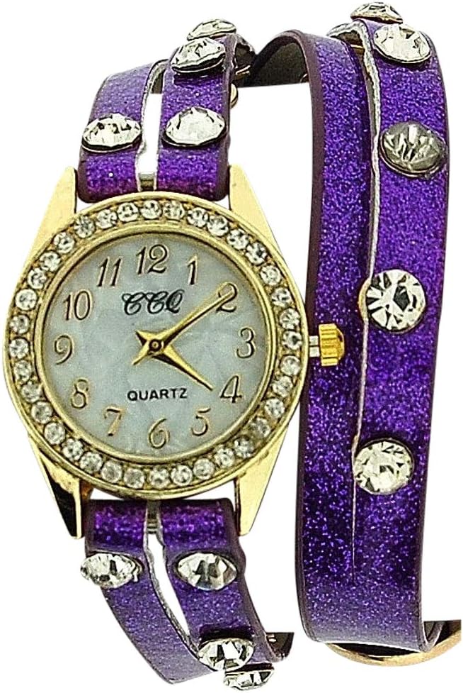 TOC Ladies Crystal Studded Extra Long Purple Glitter Strap Dress Watch SW1096