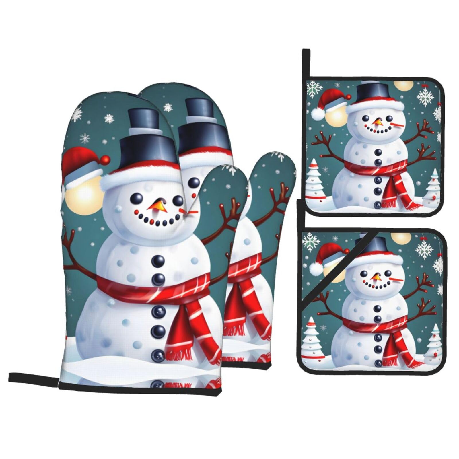 Maniques de Noël Happy Snowmans étanches et anti-chaleur pour manipuler vos plats de cuisson