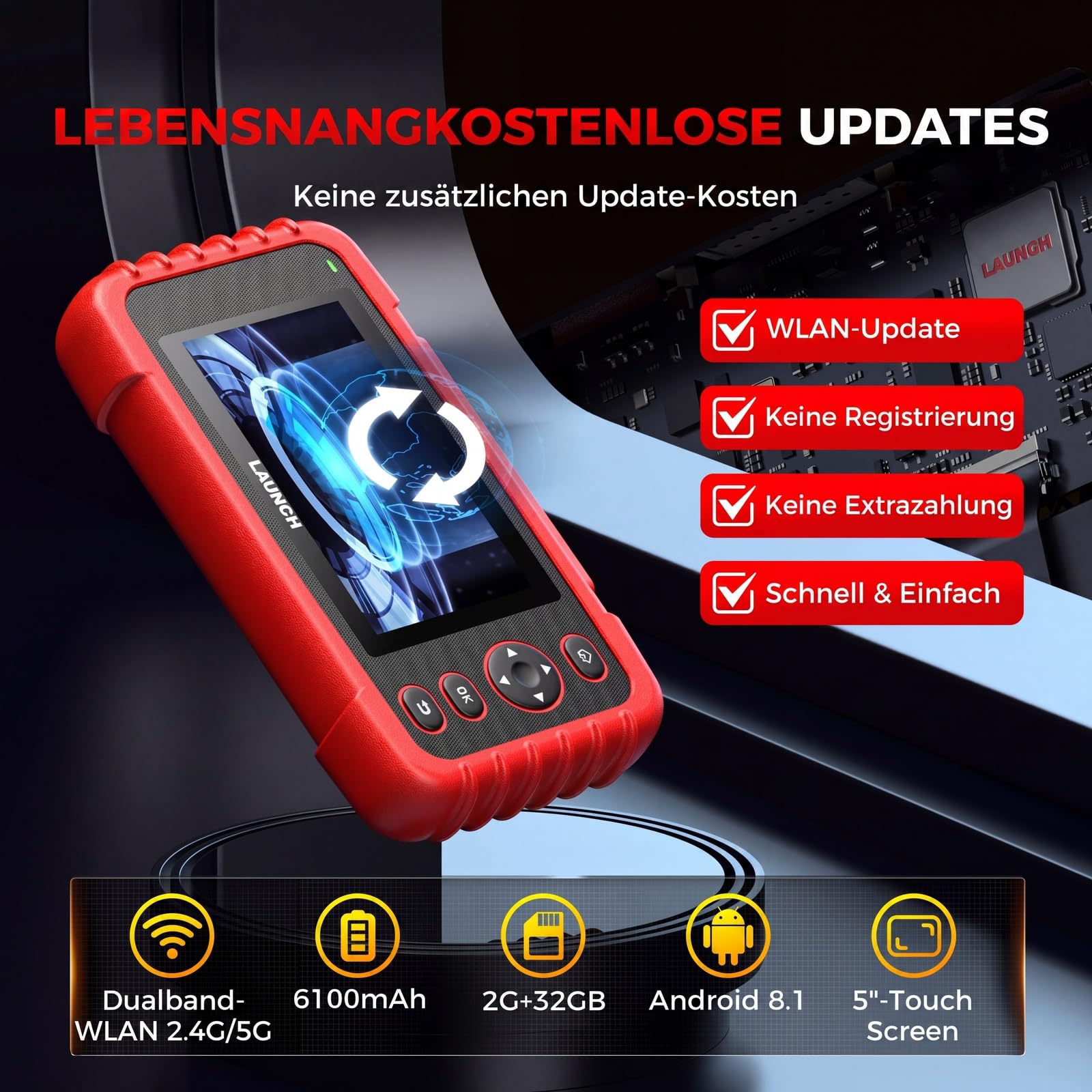 LAUNCH CRP123X V3.0 64G Diagnosegerät Profi OBD2 Scanner für alle Autos & Marken - 4-System-Diagnose mit Reset: EPB DPF Öl-Service, SAS/BMS Batterietest VIN-Auslesen INKL LEBENSLANGEN