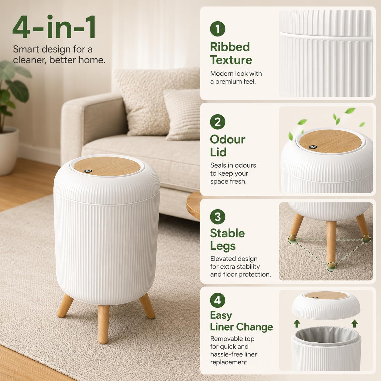 ZENOVIA White Floor Dustbin - Modern & Stylish -4