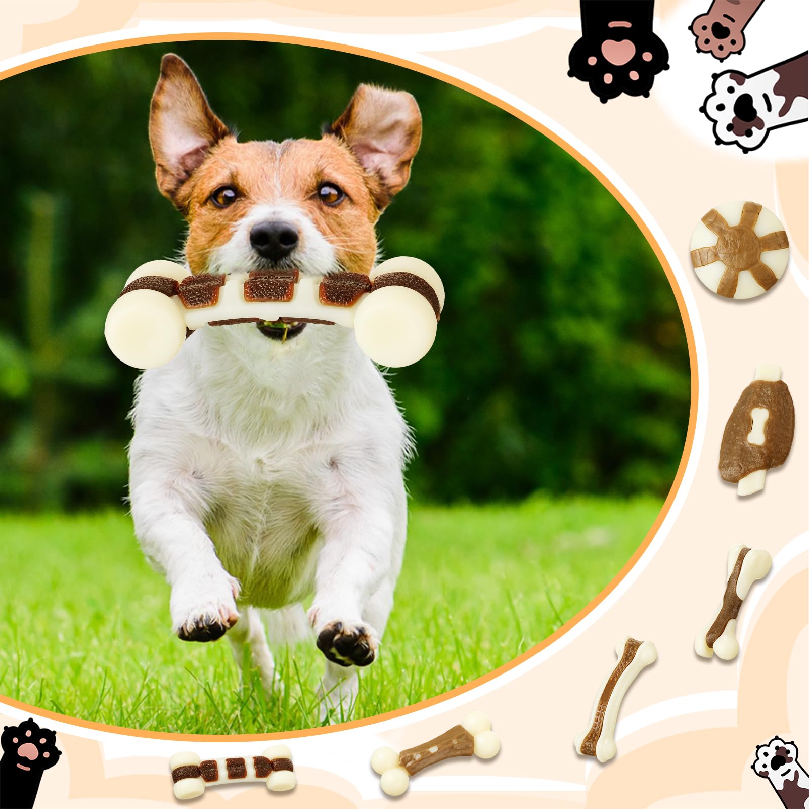 Libima Lot de 6 jouets à mâcher pour mâcheurs agressifs, véritable saveur de bœuf pour chien, jouets à mâcher en nylon durable pour chiots de petite race