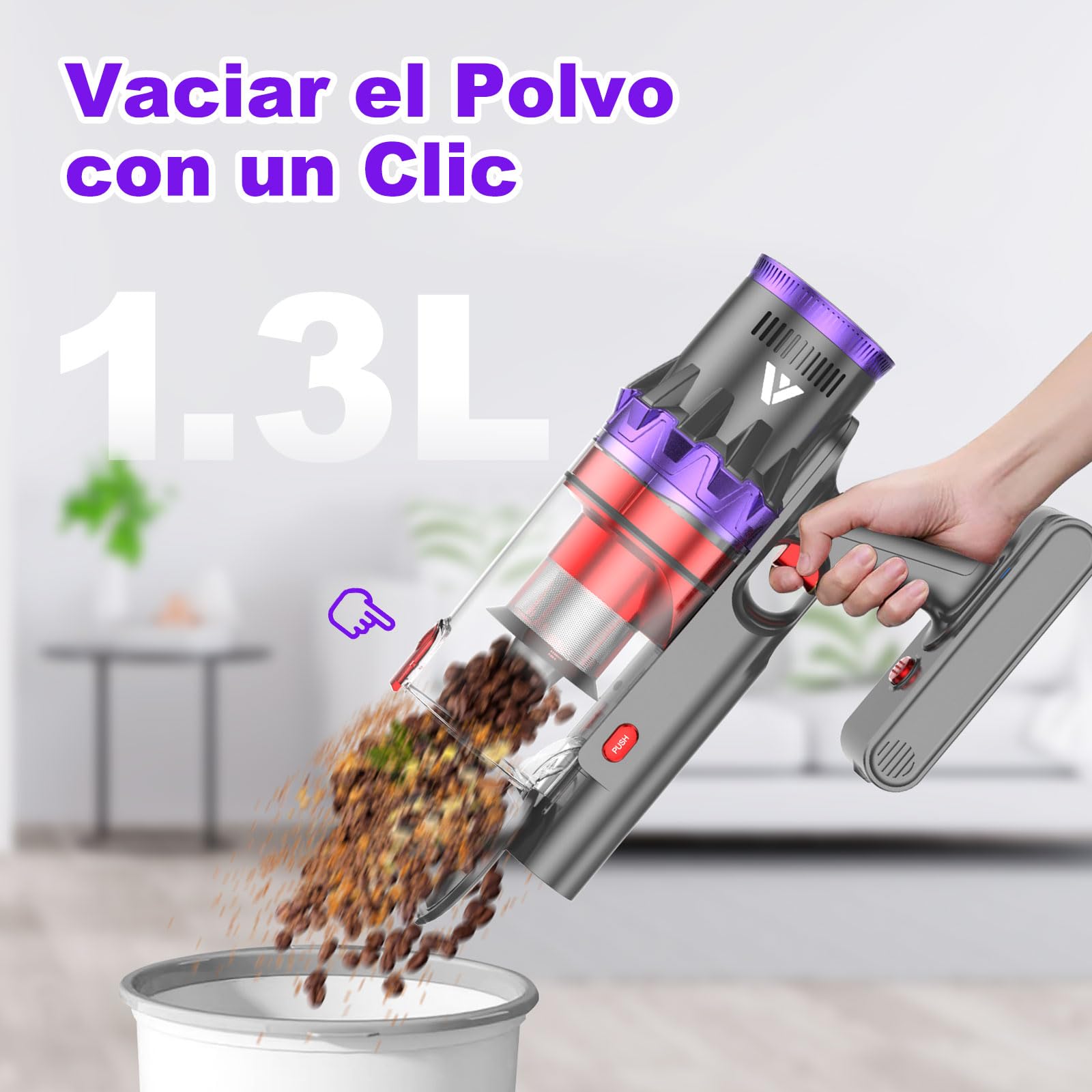 coovy SU7 Aspiradora sin Cable 580W/55Kpa/75Mins, Aspirador Escoba Vertical Potente con Pantalla Táctile LED, Antienredo y Modo Automático para Suelo Alfombras y Pelos de Animales