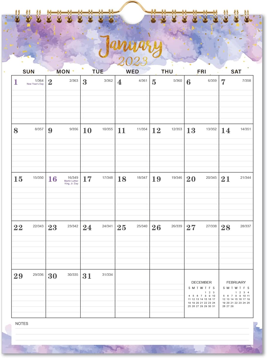 2023-2024 Calendar - 18 Monthly Wall Calendar, 8.5" x 11", January 2023 to June 2024, 2023-2024 Wall Calendar with Twin-Wire Binding, Hanging Hook, Blocks and Julian Dates - Colorful Waterink : Office Products