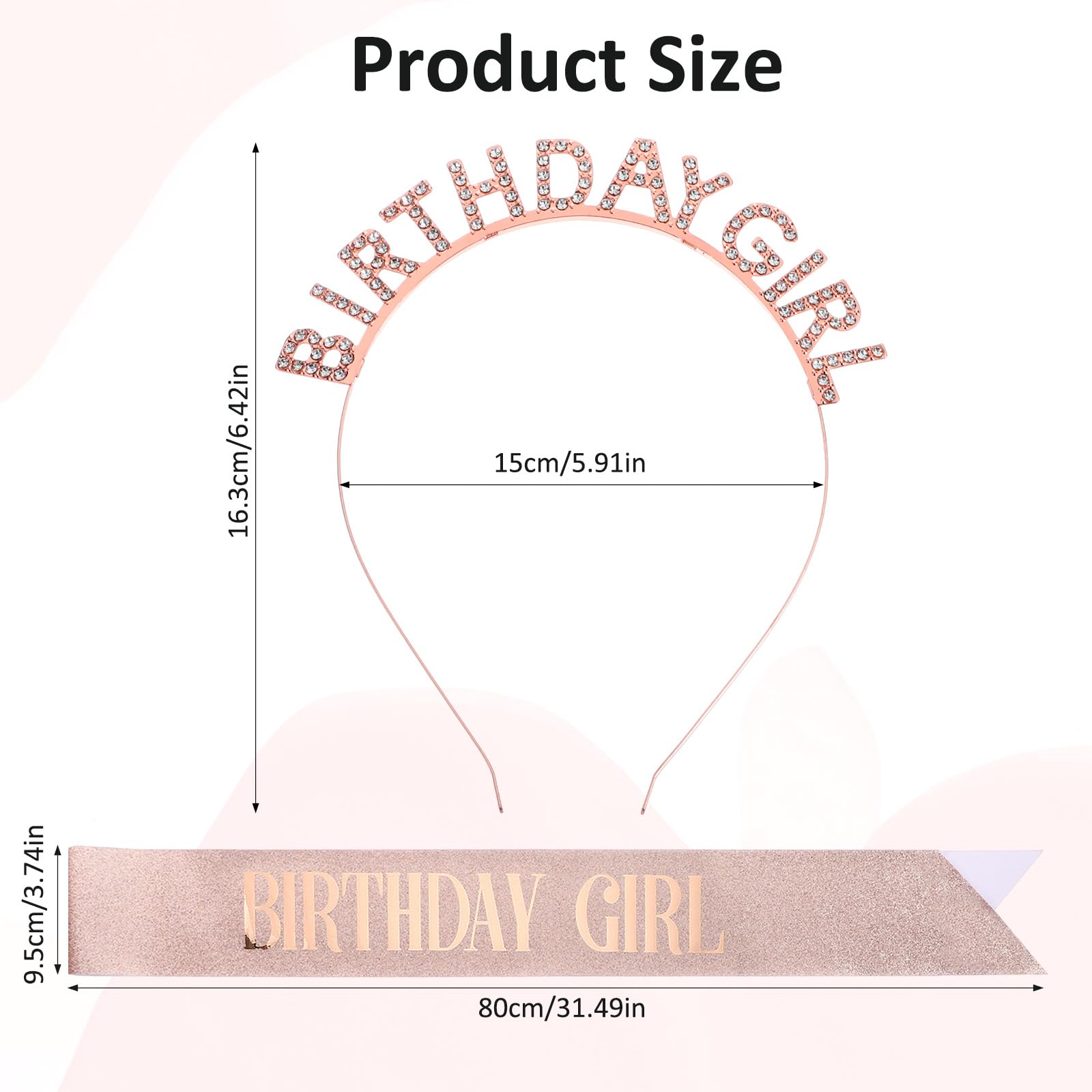 Korona urodzinowa dla dziewcząt, szarfa błyszcząca szarfa urodzinowa "birthday girl", szarfa dla dziewcząt, dla kobiet, na uroczystości, imprezę, bal absolwentów, dekoracja Happy Birthday, na