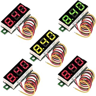 RUNCCI-YUN 5 Piezas Mini Digital voltímetro, Mini Digital LED Voltímetro, LED Voltímetro 3 Cables, DC 0-100V 0.28 Pulgadas Mini Voltímetro Digital