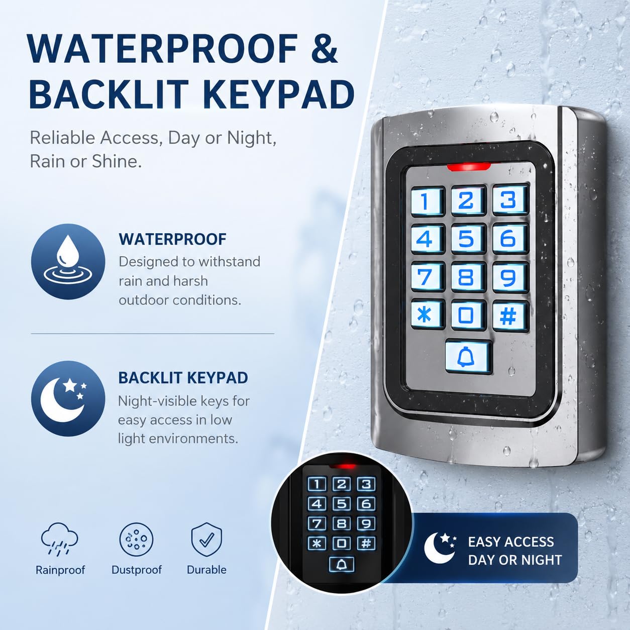 YAVIS Control de Acceso WiFi Tuya para Puerta y Portón, Teclado con Código RFID 125kHz + 10 Llaveros ID, Carcasa Metálica IP68, WG26, App + Pin + RFID, Gestión Remota, Oficina Tienda (K10)