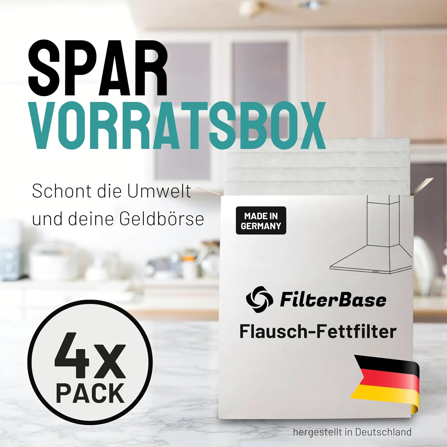 FilterBase® Universal Fettfilter Dunstabzugshaube | 4er Pack | 52x40 cm zuschneidbar – Mad - Mise en situation et utilisation
