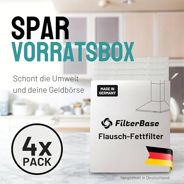 FilterBase® Universal Fettfilter Dunstabzugshaube | 4er Pack | 52x40 cm zuschneidbar – Made in Germany Dunstabzug Filtervlies für Abzugshaube - 3