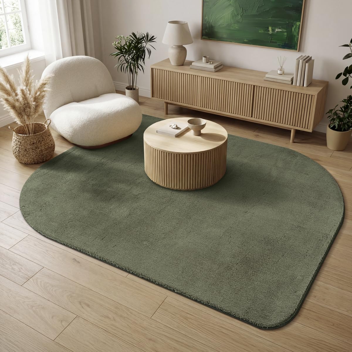 the carpet Relax Shape – Tapis en Fausse Fourrure, Moelleux, avec Dessous antidérapant, Lavable, Super Doux, Vert, 160 x 220 cm