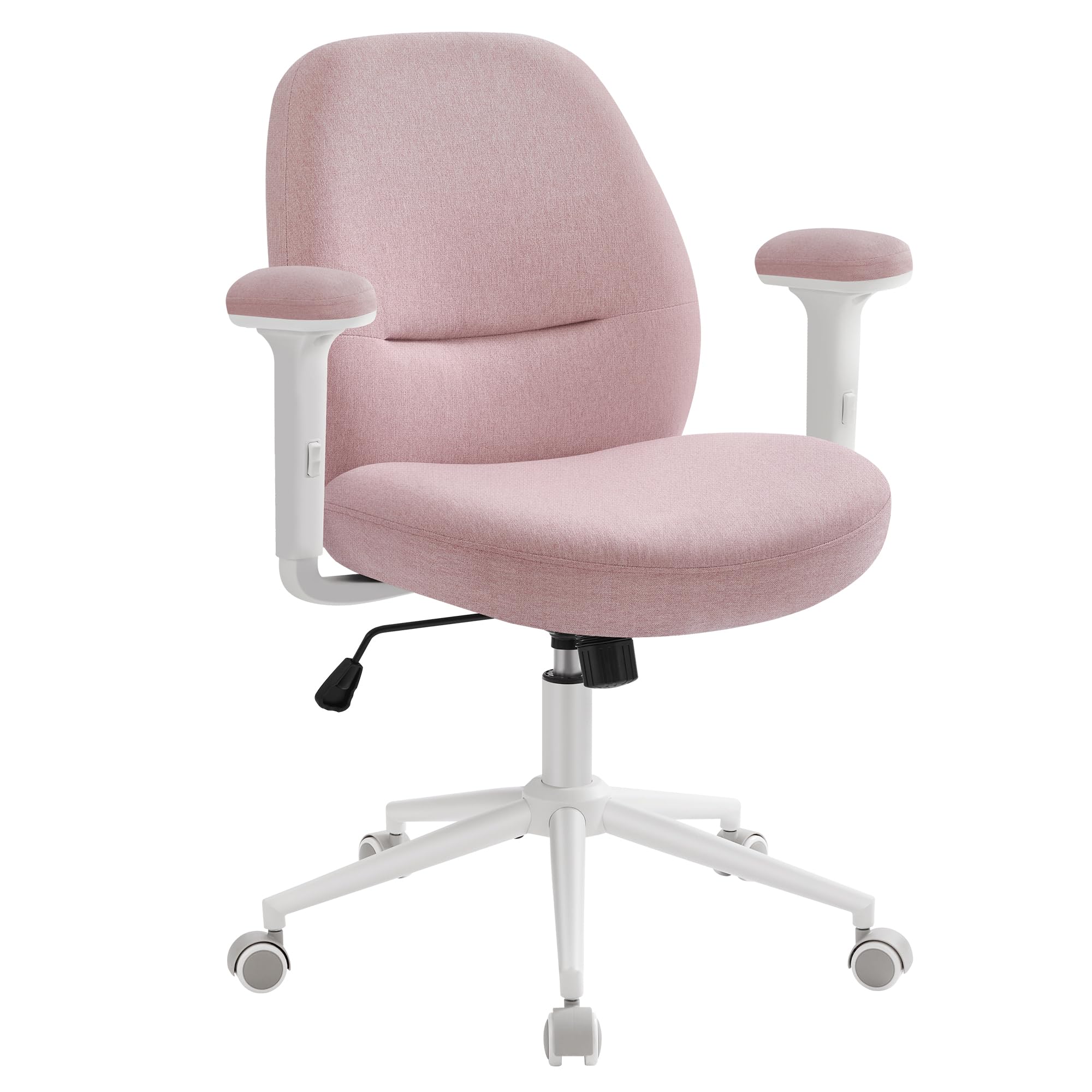 SONGMICS HOME Silla Giratoria, Silla de Oficina con Reposabrazos Ajustables, Altura Ajustable, Asiento Ancho, Tela de Lino de Algodón, Rosa Jalea OBG035R01