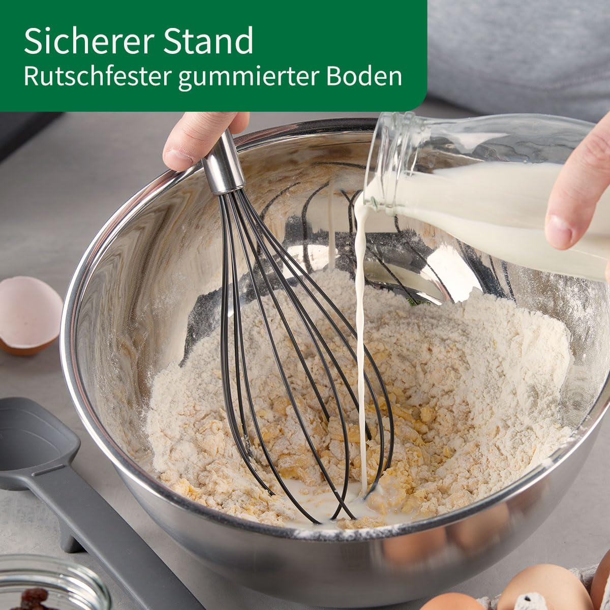 FACKELMANN Chefkoch trifft 3-teiliges Premium Schüsselset aus Edelstahl, inkl. Antirutschboden aus Silikon, 1,25l, 2,5l, 4l, ideal für Salate, Teige & mehr, spülmaschinengeeignet