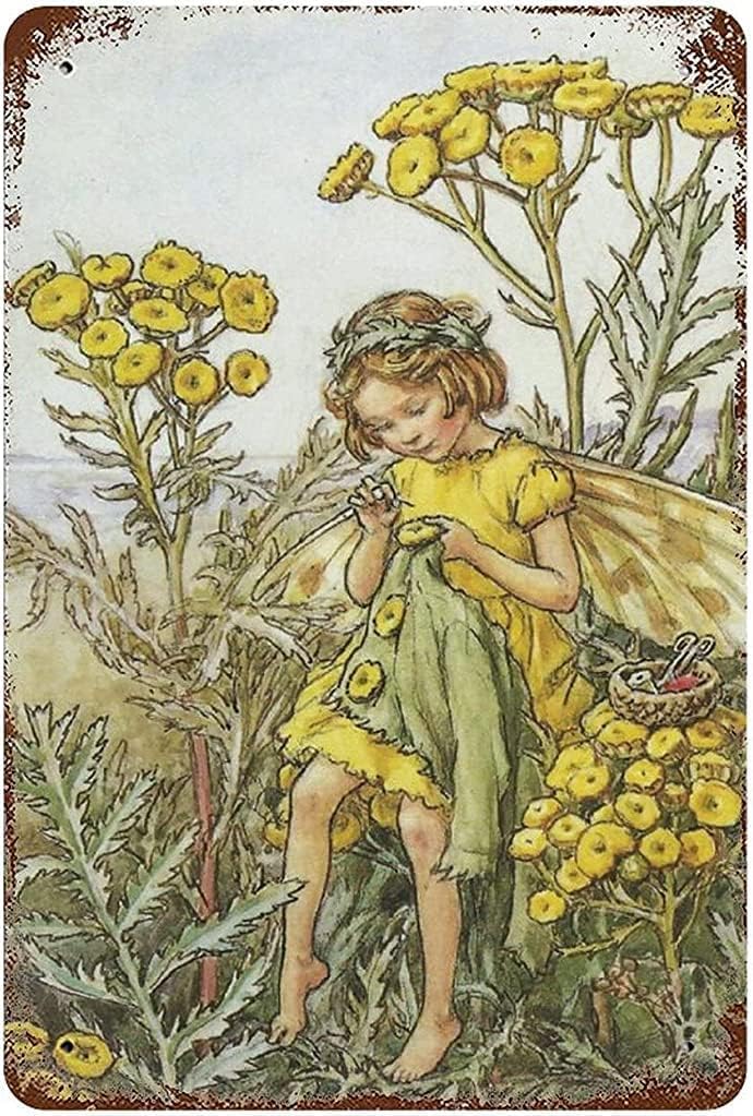 Anceky Retro Metal Aluminum Tin Sign Tansy Fairy Flower Fairies Nursery Wall Art 12x8 Inch