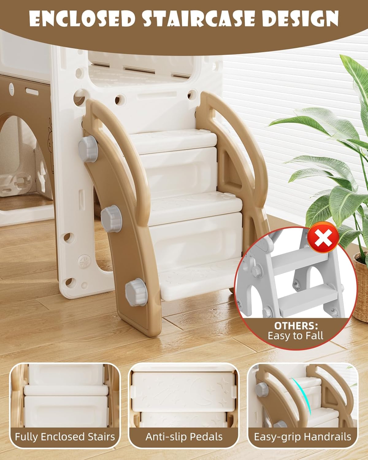 XJD Toddler Slide,13 in 1 Kids Slide for Toddlers, New Upgrade with Golf Set, Basketball Hoop, Drawing Board for Indoor Outdoor Playset,Toddler Playground (Brown)